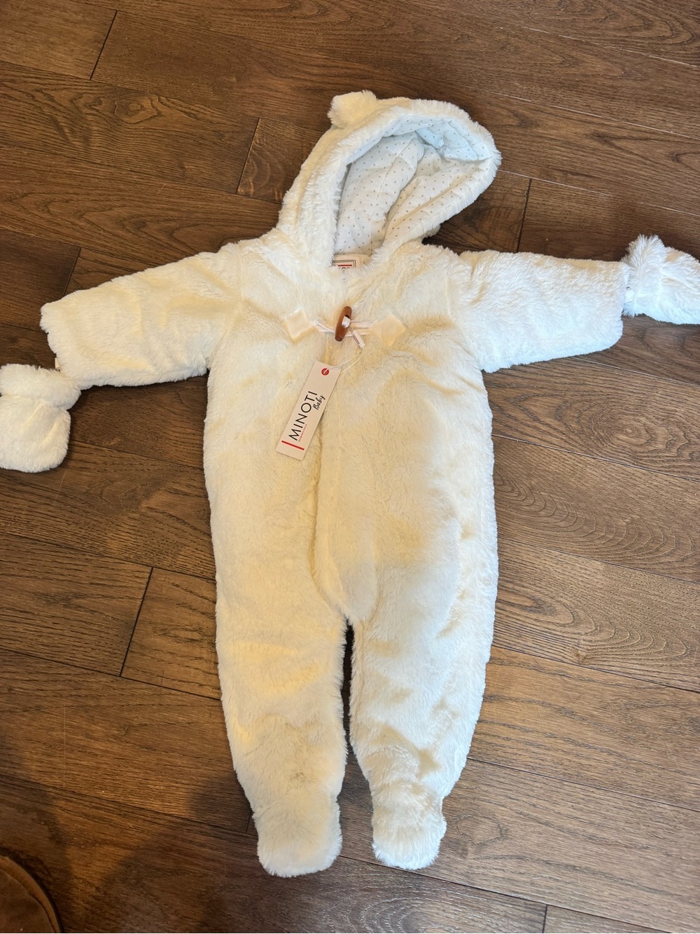 Cream Plush Hooded Baby One-Piece